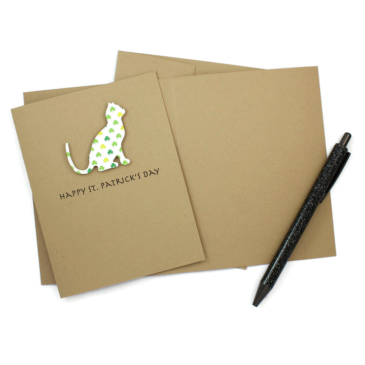 Cat St. Patrick's Day Notecard | Single Card or 10 Pack | Colored Shamrock Pattern | Cat Greeting Cards | Handmade
