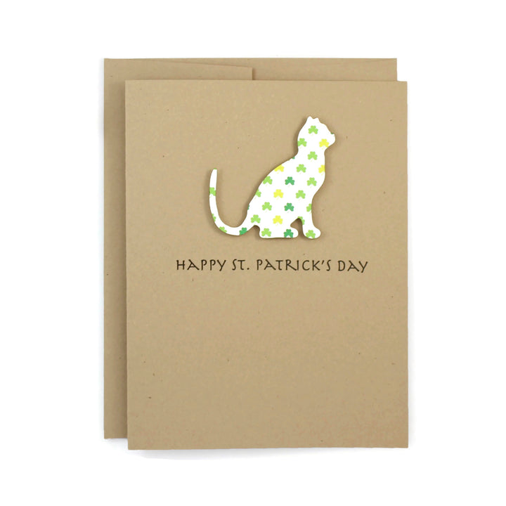 Cat St. Patrick's Day Notecard | Single Card or 10 Pack | Colored Shamrock Pattern | Cat Greeting Cards | Handmade