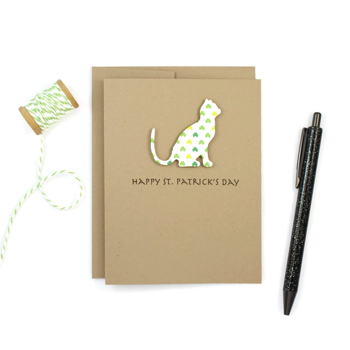 Cat St. Patrick's Day Notecard | Single Card or 10 Pack | Colored Shamrock Pattern | Cat Greeting Cards | Handmade