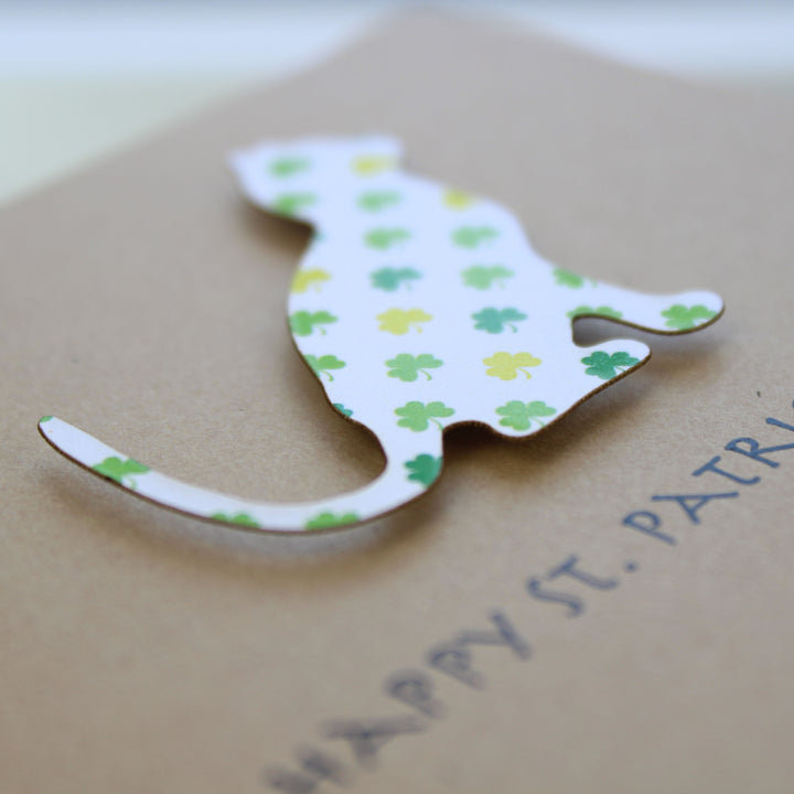 Cat St. Patrick's Day Notecard | Single Card or 10 Pack | Colored Shamrock Pattern | Cat Greeting Cards | Handmade