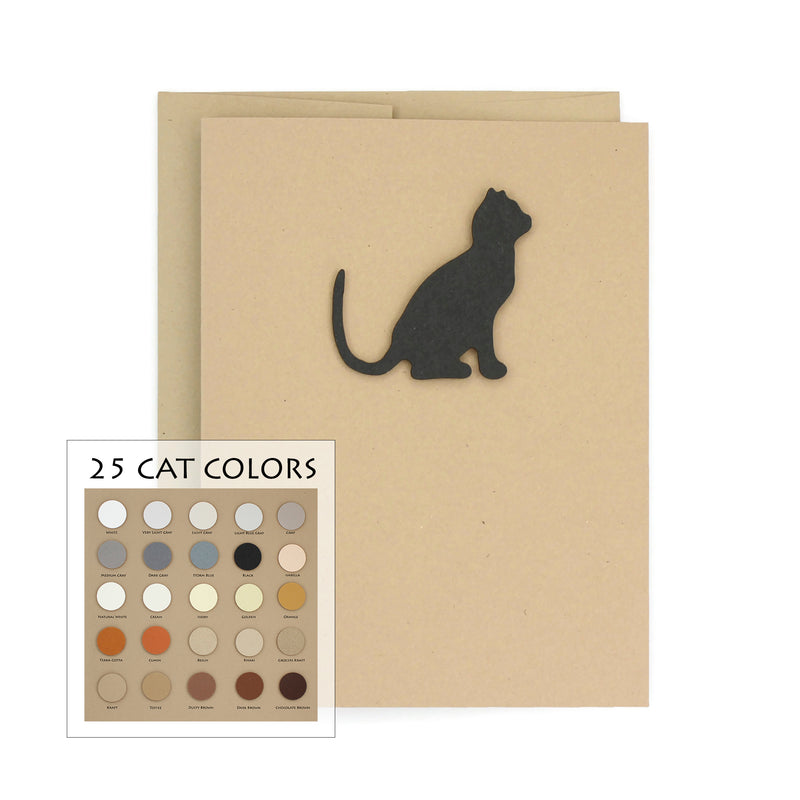 Cat Blank Card | Handmade Cat Greeting Card | Single Card or 10 Pack | 25 Cat Colors Available