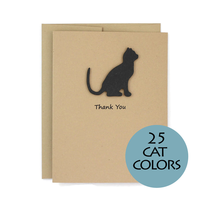 Cat Thank You Card | Handmade Cat Greeting Card | Single Card or 10 Pack | 25 Cat Colors Available | Choose Inside Phrase - Embellish by Jackie - Handmade Greeting Cards