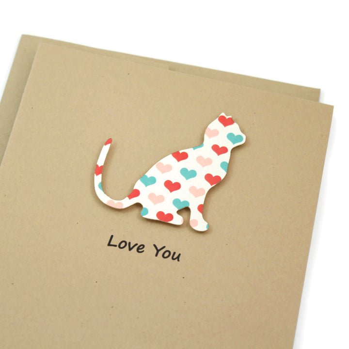 Colored Hearts Cat Valentine's Day Greeting Card | Customize