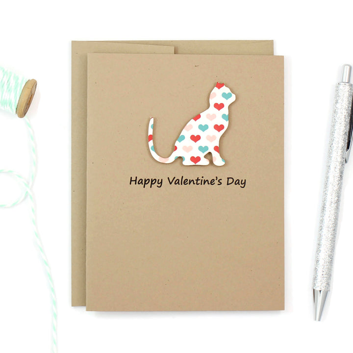 Colored Hearts Cat Valentine's Day Greeting Card | Customize
