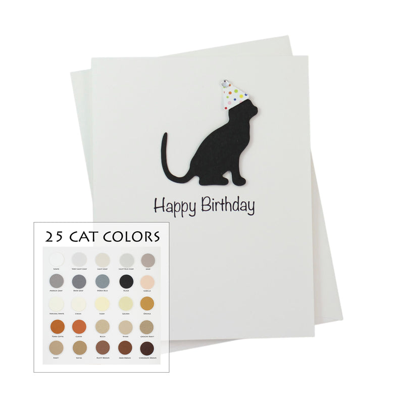Cat Birthday Cards Single Card or 10 Pack White Base | Handmade 25 Cat Colors Available