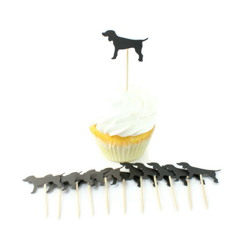 Dog Cupcake Toppers Set of 12 | Black Standard Dog Cake Topper | Dog Party Decorations | Pet Decor - Embellish by Jackie