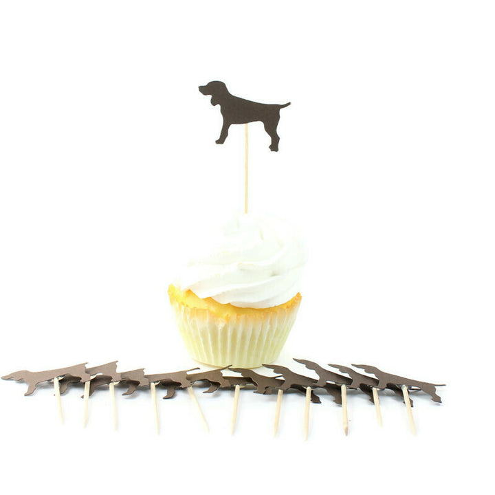 Dog Cupcake Toppers Set of 12 | Brown Standard Dog Cake Topper | Dog Party Decorations | Pet Decor