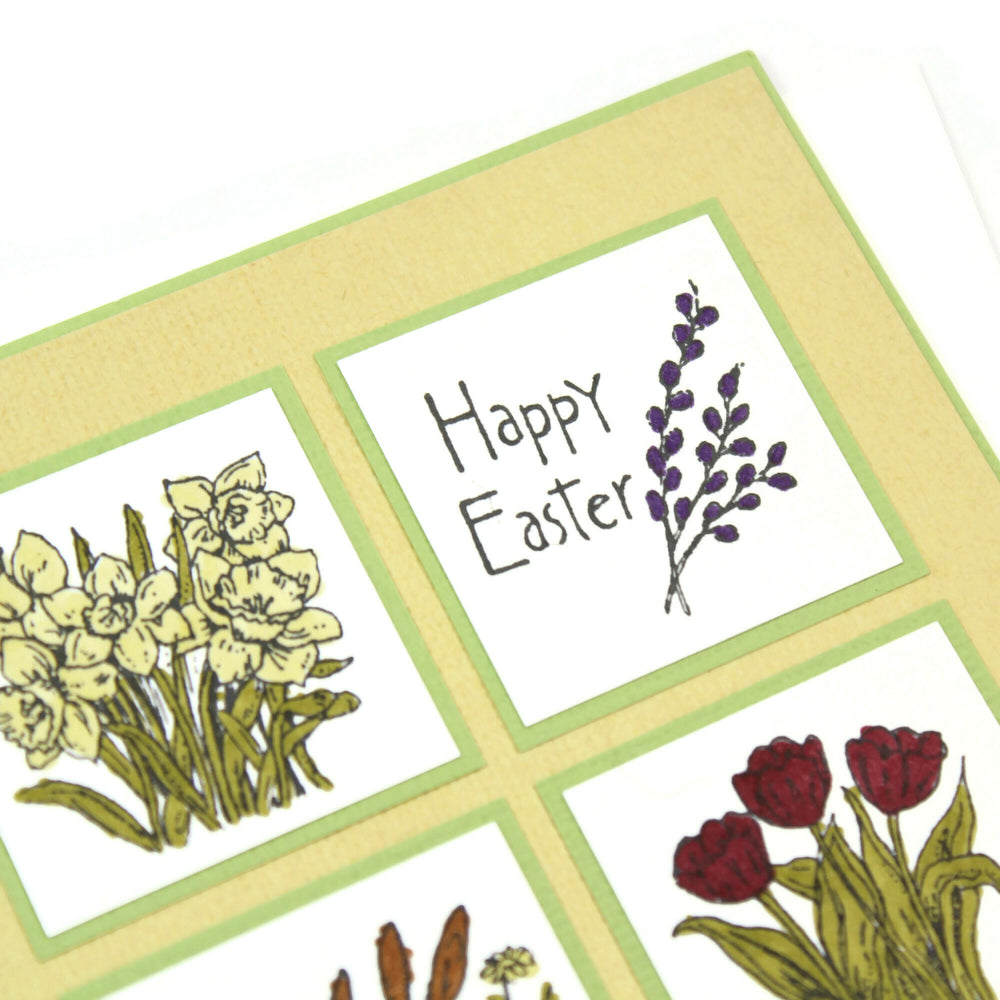 Easter Greeting Card - Happy Easter - Handmade Easter Card with Bunnies Flowers Tied with Ribbon - Embellish by Jackie