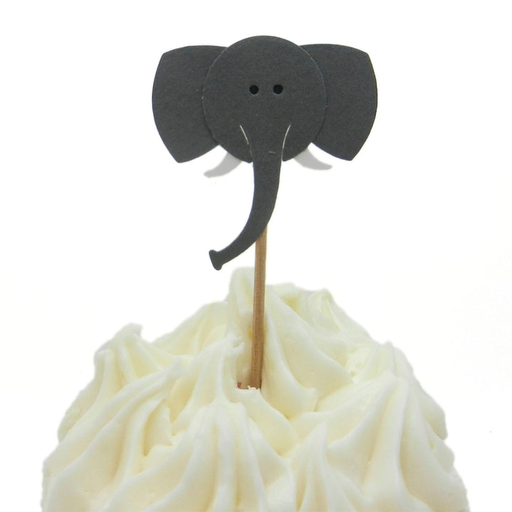Elephant Cupcake Toppers Set of 12 Cupcake Topper Birthday Cake Topper Elephant Birthday Party Elephant Baby Shower Elephant Party Topper - Embellish by Jackie