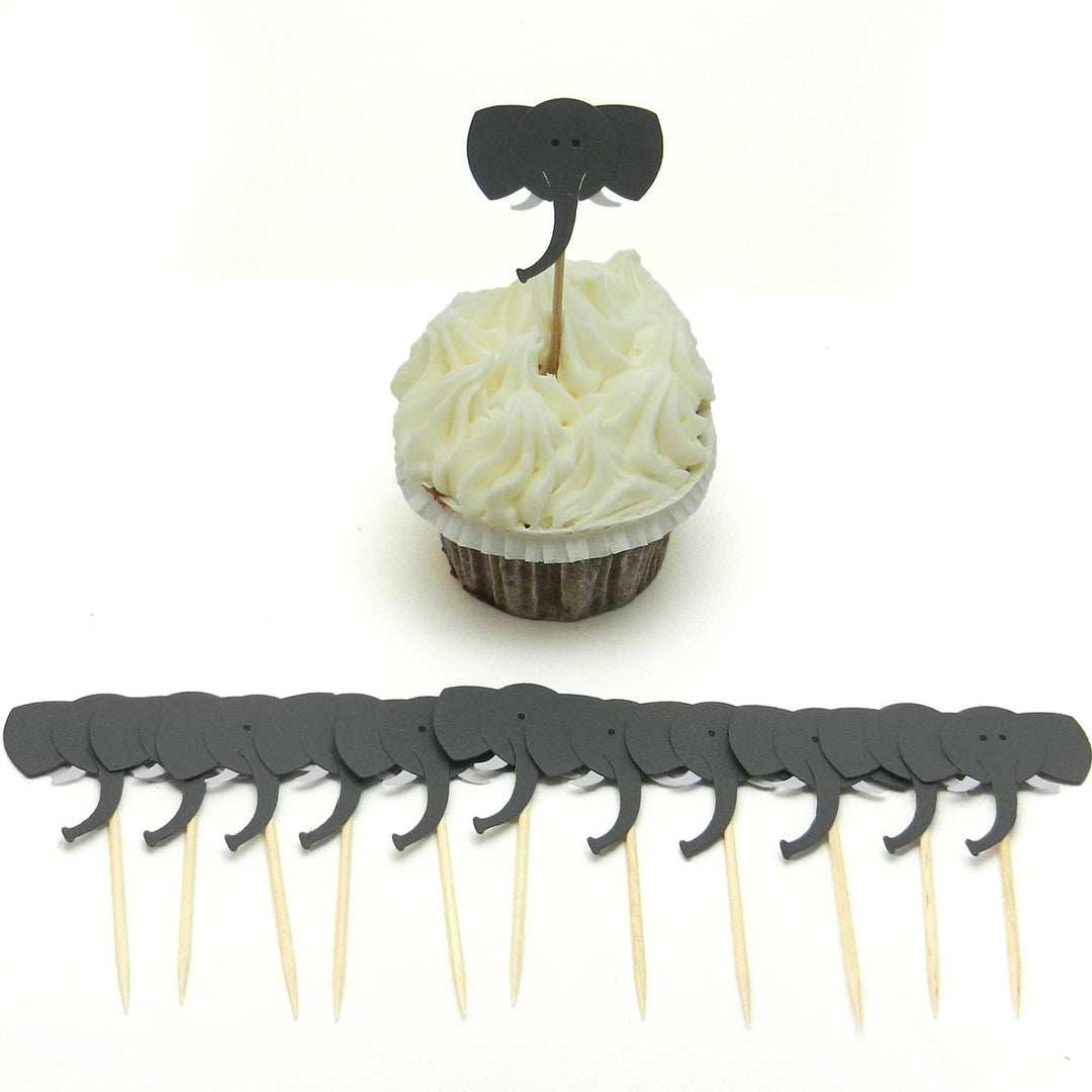 Elephant Cupcake Toppers Set of 12 Cupcake Topper Birthday Cake Topper Elephant Birthday Party Elephant Baby Shower Elephant Party Topper - Embellish by Jackie