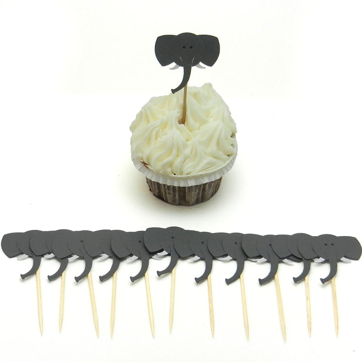 Elephant Cupcake Toppers Set of 12 Cupcake Topper Birthday Cake Topper Elephant Birthday Party Elephant Baby Shower Elephant Party Topper - Embellish by Jackie