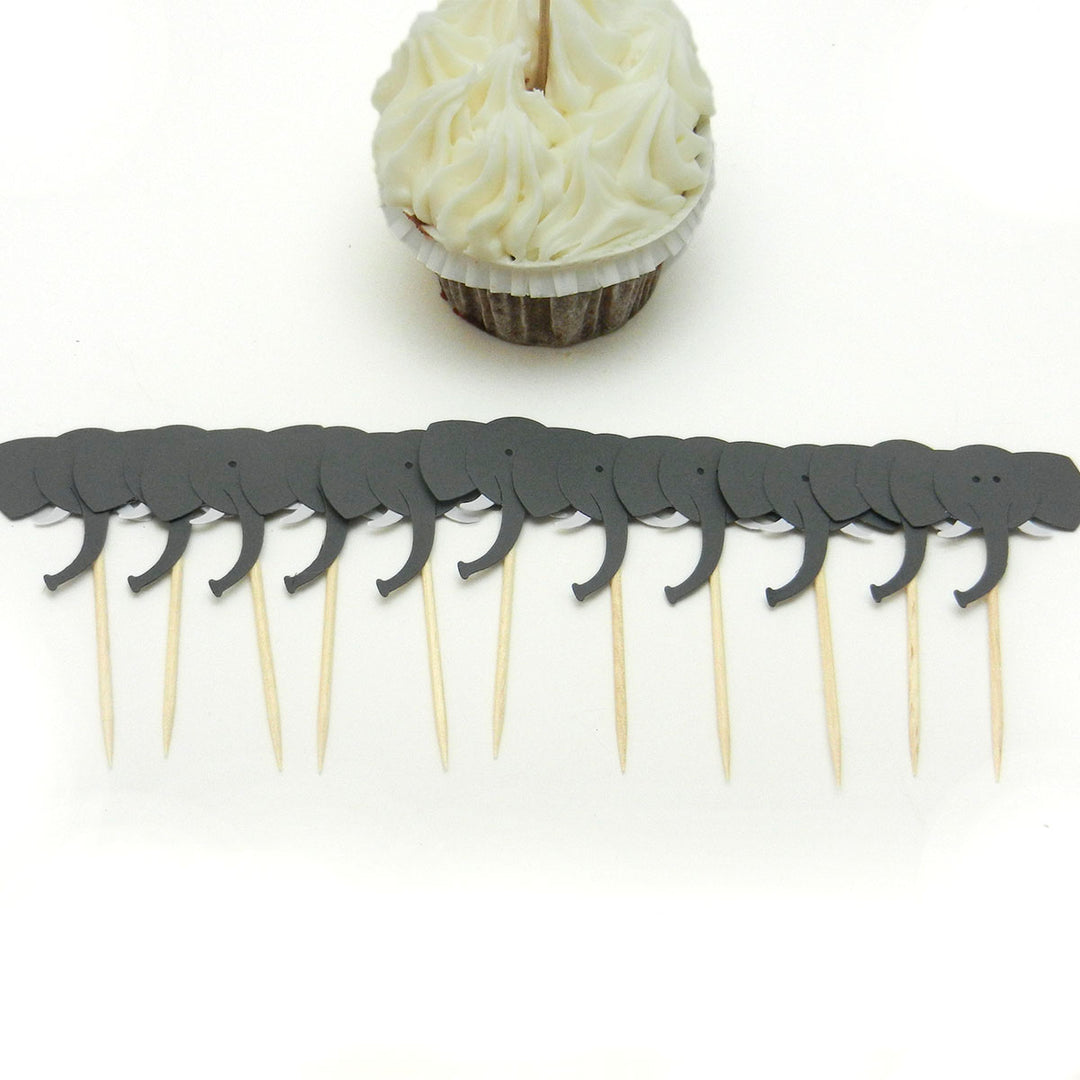 Elephant Cupcake Toppers Set of 12 Cupcake Topper Birthday Cake Topper Elephant Birthday Party Elephant Baby Shower Elephant Party Topper - Embellish by Jackie