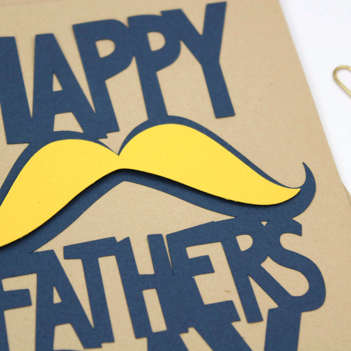 Mustache Fathers Day Card Handmade Greeting Card for Fathers Day Card for Happy Father's Day Card Kraft Paper 5x7 Blue and yellow Dads Day