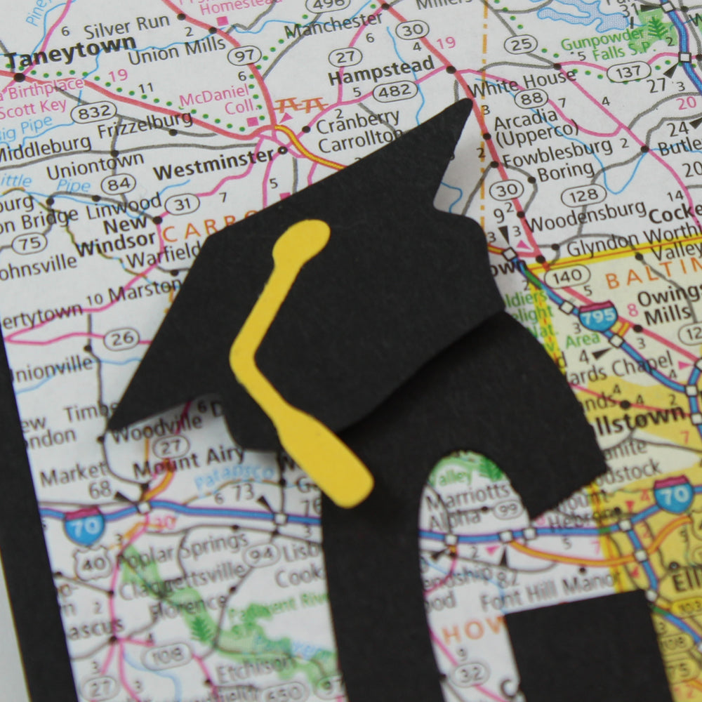 Custom Map Graduation Card | Handmade Go Far Congratulations Greeting Card | Choose Base Color Map Location Inside Phrase | 5x7 card - Embellish by Jackie