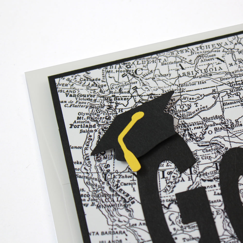 US Map Graduation Card | Handmade Go Far Congratulations Greeting Card | Choose Base Color and Inside Phrase | 5x7 card - Embellish by Jackie - Handmade Greeting Cards