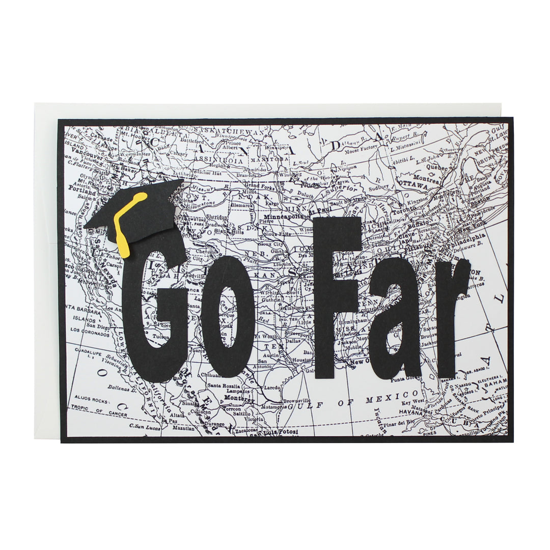 US Map Graduation Card | Handmade Go Far Congratulations Greeting Card | Choose Base Color and Inside Phrase | 5x7 card - Embellish by Jackie - Handmade Greeting Cards