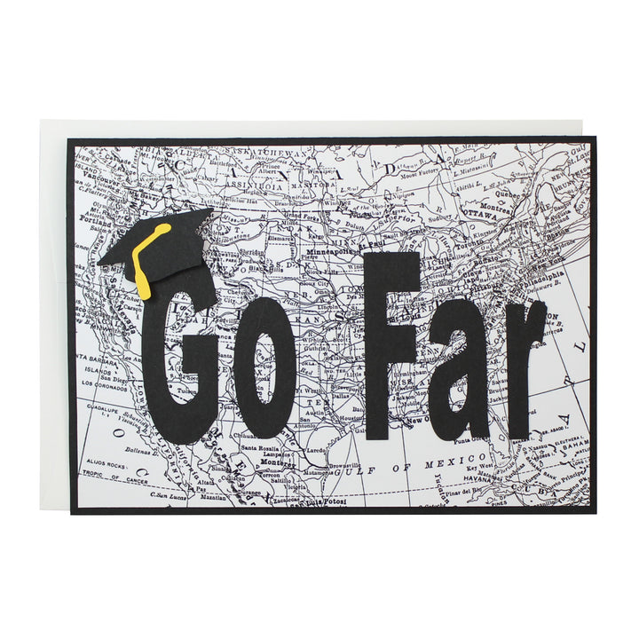 US Map Graduation Card | Handmade Go Far Congratulations Greeting Card | Choose Base Color and Inside Phrase | 5x7 card - Embellish by Jackie - Handmade Greeting Cards