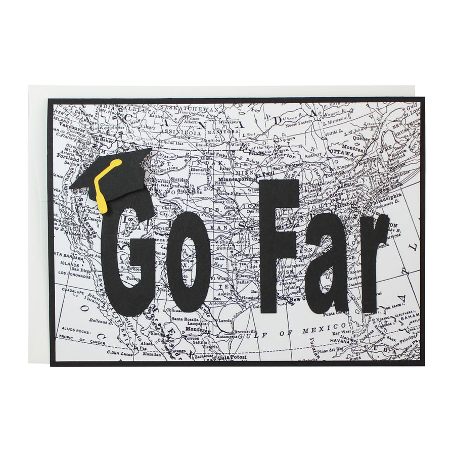 US Map Graduation Card | Handmade Go Far Congratulations Greeting Card | Choose Base Color and Inside Phrase | 5x7 card - Embellish by Jackie - Handmade Greeting Cards