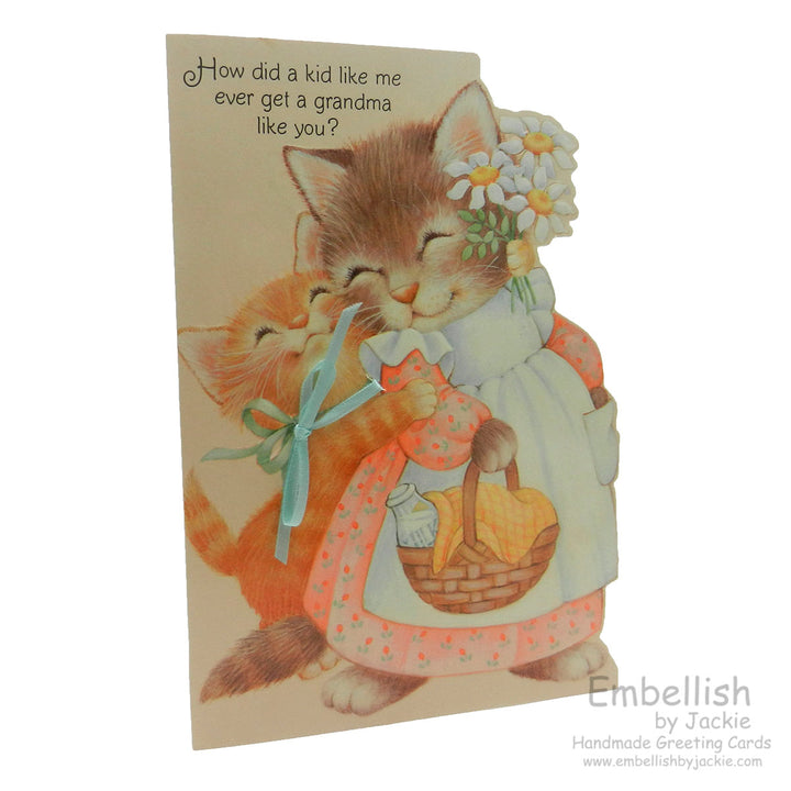 Grandparents Day Card - For Grandmother - Cat - Handmade - Recycled - Embellish by Jackie