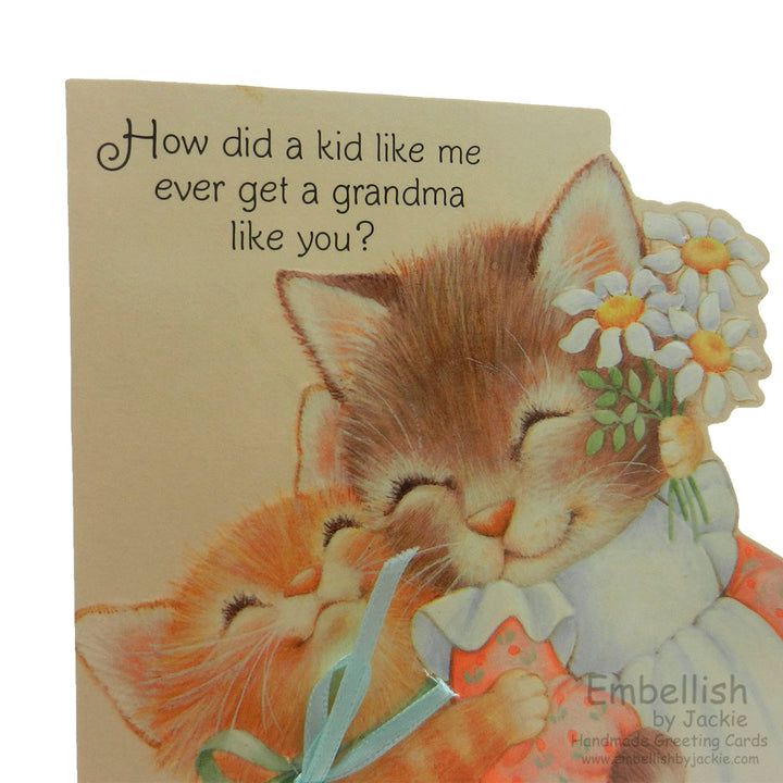 Grandparents Day Card - For Grandmother - Cat - Handmade - Recycled - Embellish by Jackie