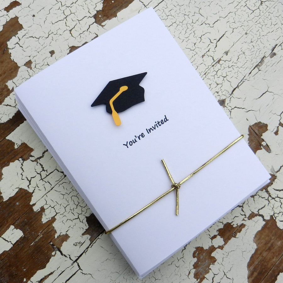 White Graduation Invitations Pack of 10 Graduation Cap - Embellish by Jackie