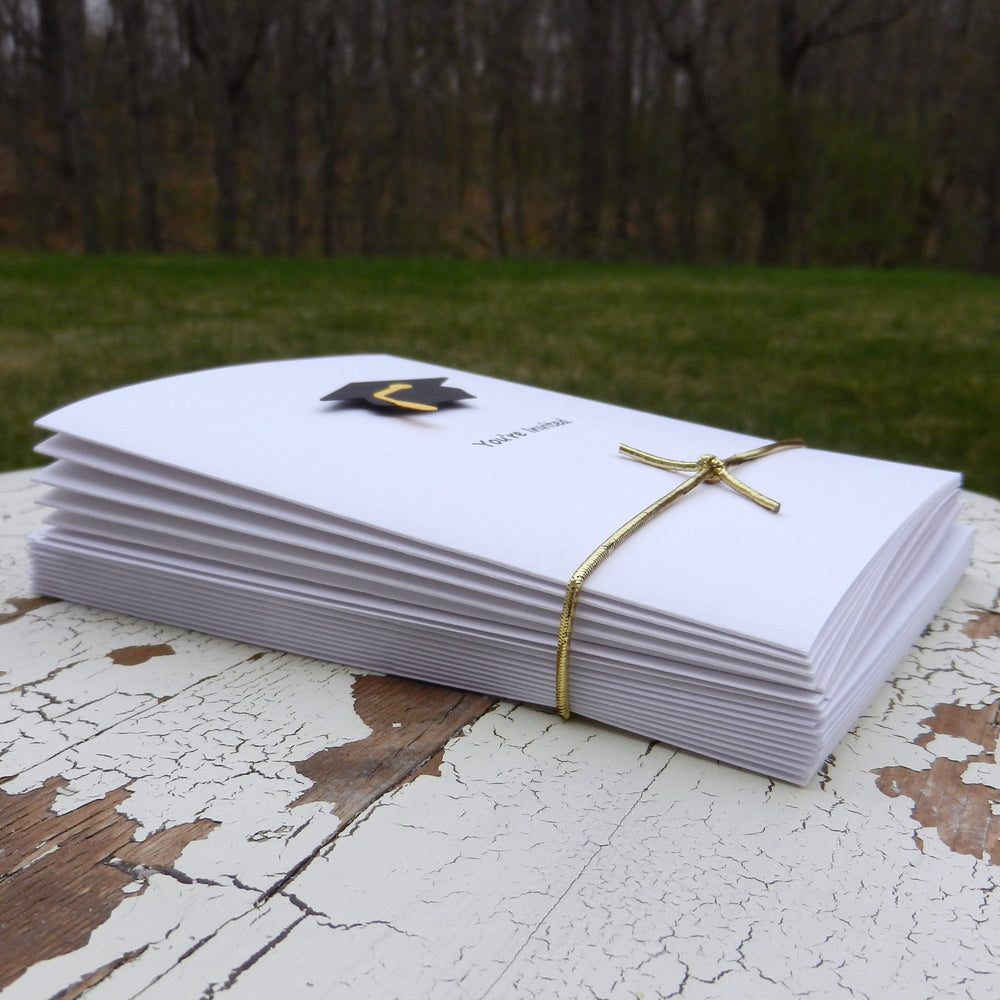 White Graduation Invitations Pack of 10 Graduation Cap - Embellish by Jackie