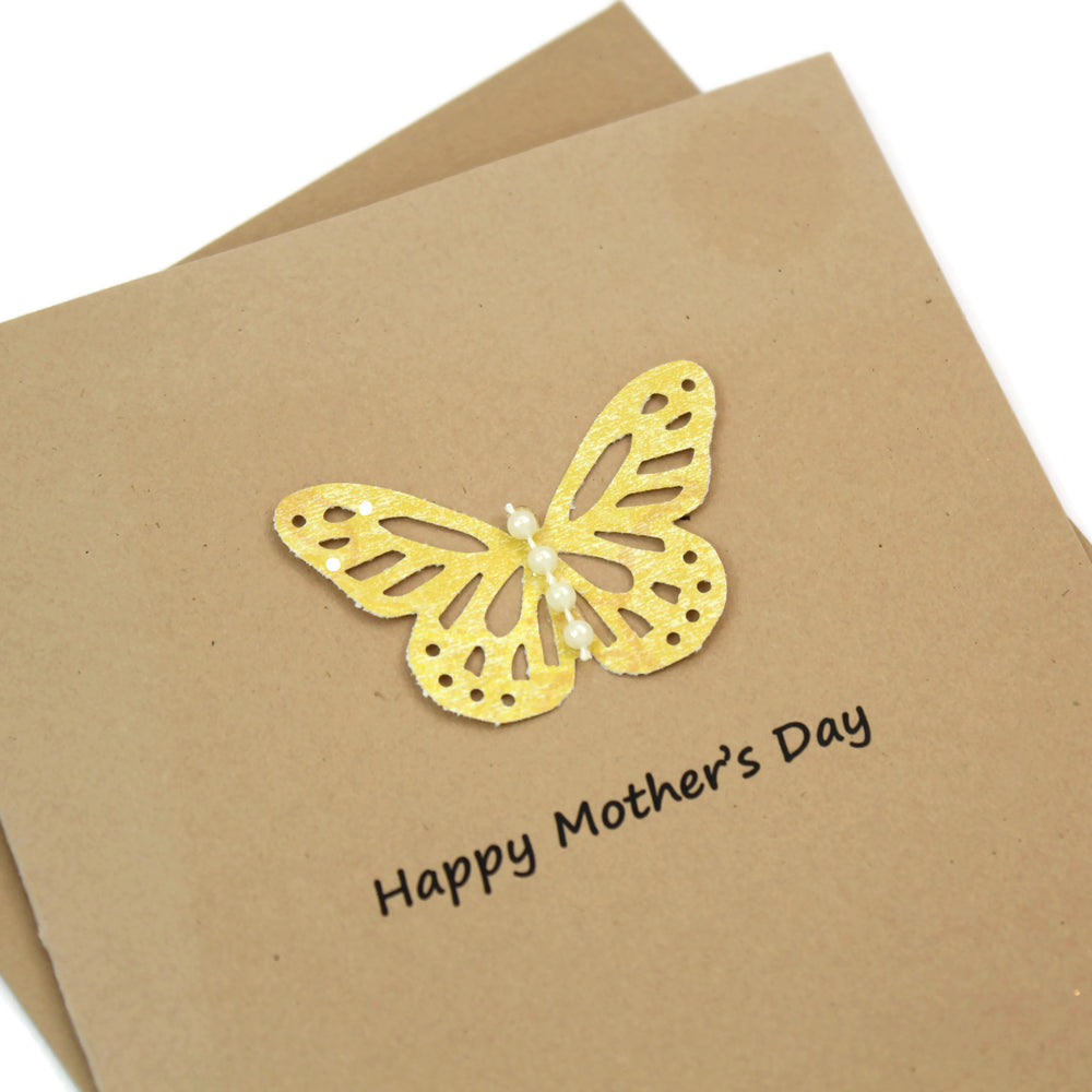 Butterfly Mother's Day Card - Kraft Brown Handmade Card for Mother's Day - Mother's Day Greeting - Embellish by Jackie