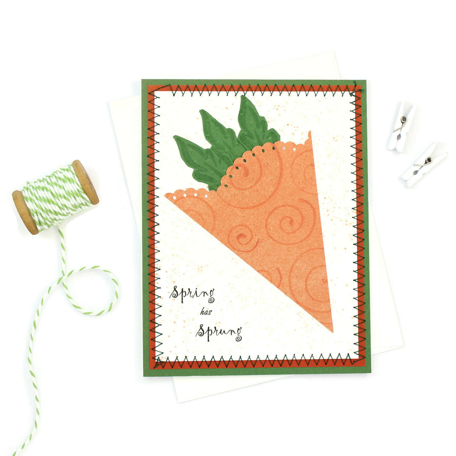 Spring Greeting Card - Handmade Greeting Card with Carrot - Welcome Spring Card - Green - Embellish by Jackie
