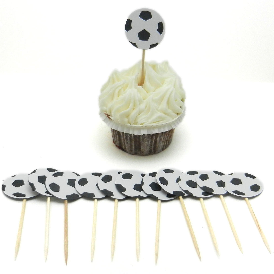 Soccer Ball Cupcake Topper 12 pack Soccer Birthday Party Cake Topper Sport Soccer Party Soccer Team Party Soccer Baby Shower - Embellish by Jackie