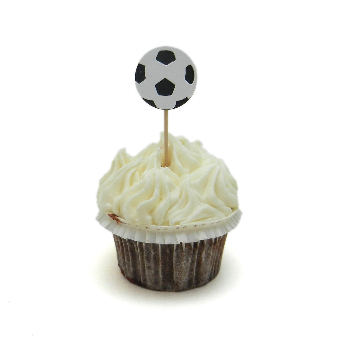 Soccer Ball Cupcake Topper 12 pack Soccer Birthday Party Cake Topper Sport Soccer Party Soccer Team Party Soccer Baby Shower - Embellish by Jackie
