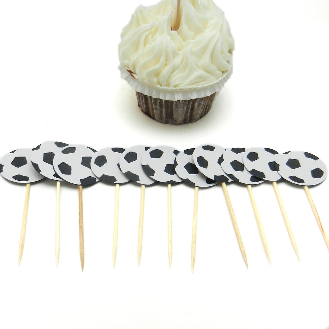 Soccer Ball Cupcake Topper 12 pack Soccer Birthday Party Cake Topper Sport Soccer Party Soccer Team Party Soccer Baby Shower - Embellish by Jackie