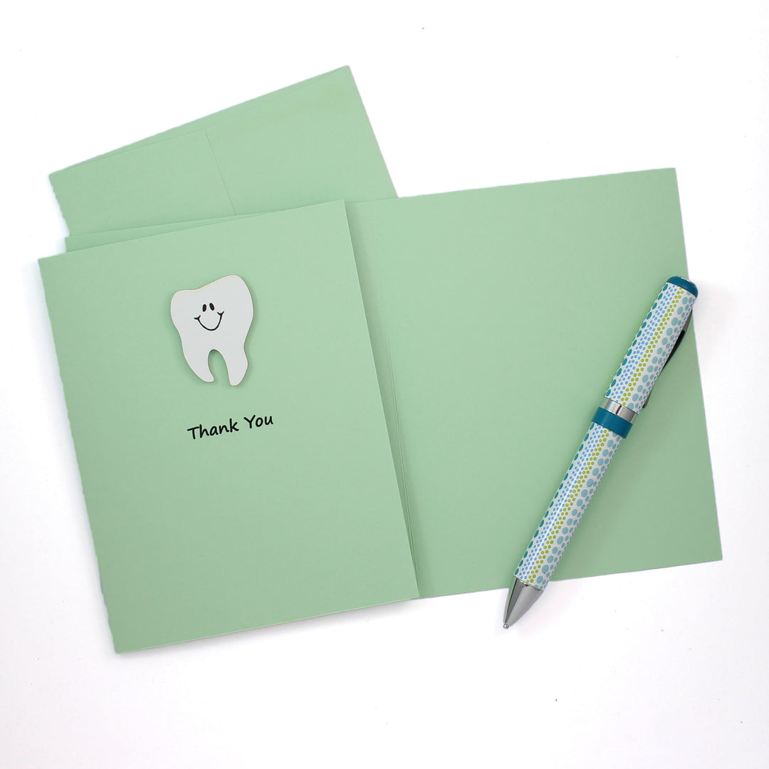 Tooth Thank You Notecard | Handmade Dentist Greeting Cards | Tooth with Smile | Single or 10 Pack | Choose Front and Inside Phrases