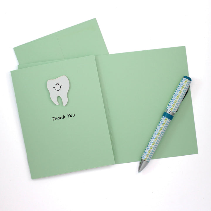 Tooth Thank You Notecard | Handmade Dentist Greeting Cards | Tooth with Smile | Single or 10 Pack | Choose Front and Inside Phrases