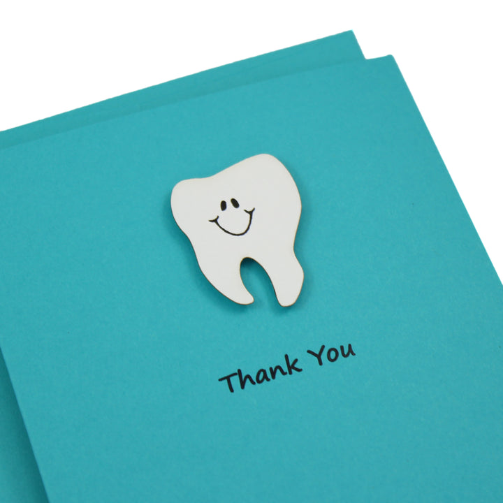 Tooth Thank You Notecard | Handmade Dentist Greeting Cards | Tooth with Smile | Single or 10 Pack | Choose Front and Inside Phrases