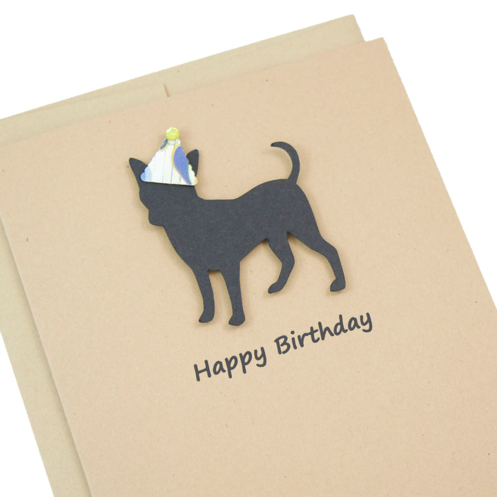 Smooth Coat Chihuahua Party Hat Birthday Card | Single or 10 Pack Notecard | Pick Inside | Black Dog Smooth Coat