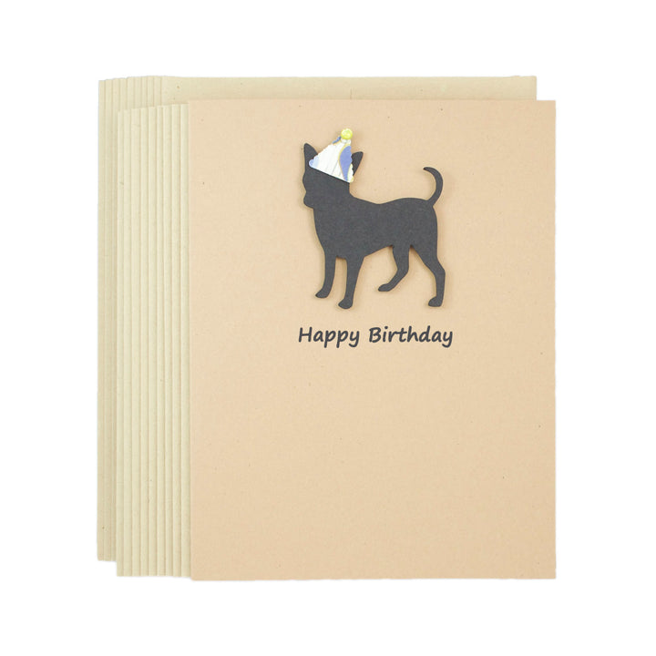 Smooth Coat Chihuahua Party Hat Birthday Card | Single or 10 Pack Notecard | Pick Inside | Black Dog Smooth Coat