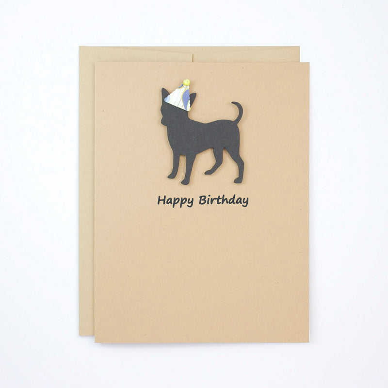 Smooth Coat Chihuahua Party Hat Birthday Card | Single or 10 Pack Notecard | Pick Inside | Black Dog Smooth Coat