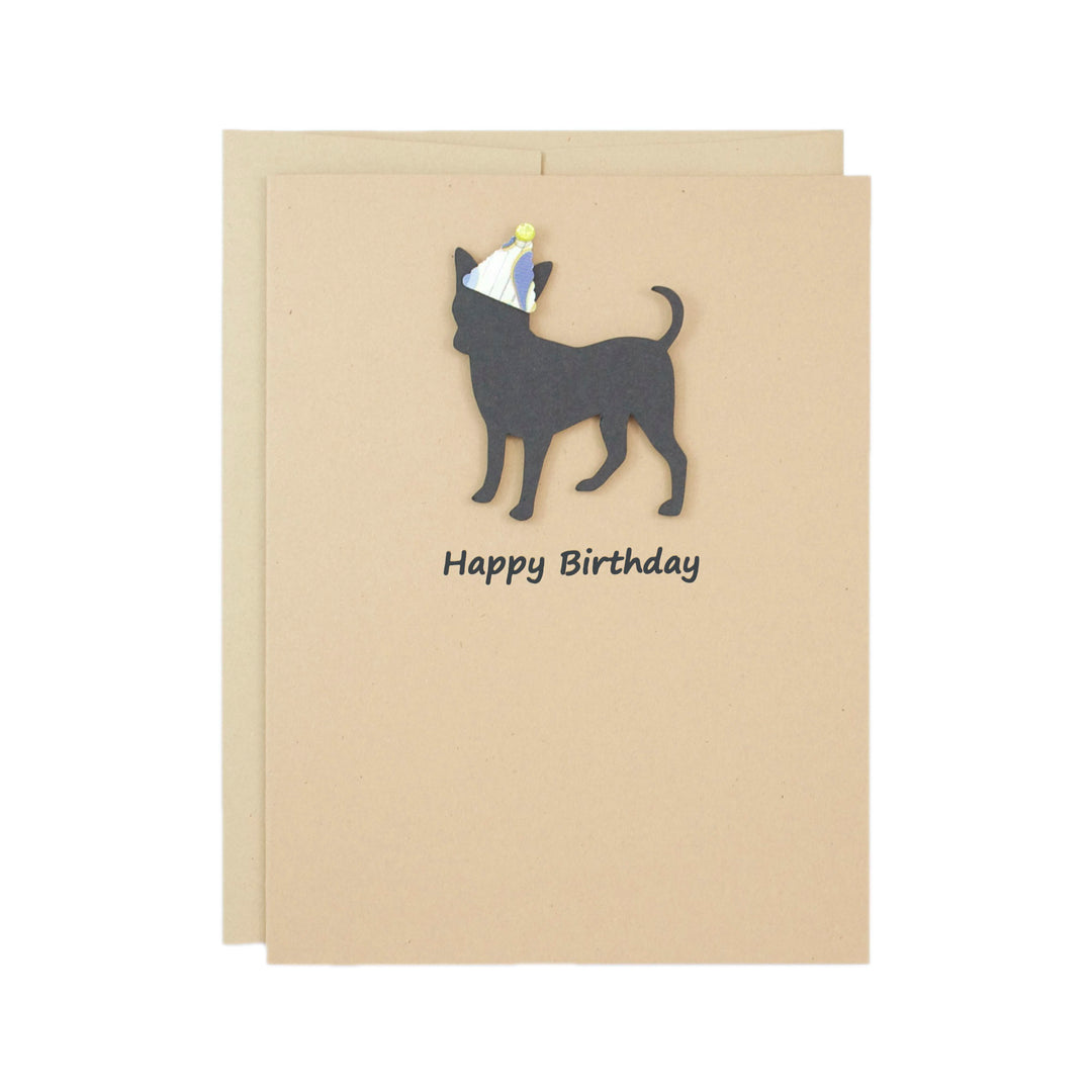 Smooth Coat Chihuahua Party Hat Birthday Card | Single or 10 Pack Notecard | Pick Inside | Black Dog Smooth Coat
