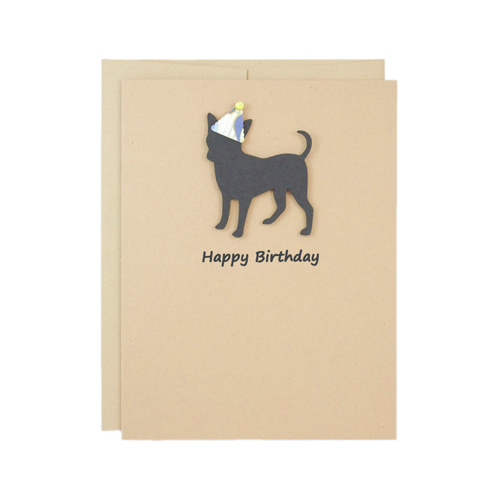 Smooth Coat Chihuahua Party Hat Birthday Card | Single or 10 Pack Notecard | Pick Inside | Black Dog Smooth Coat