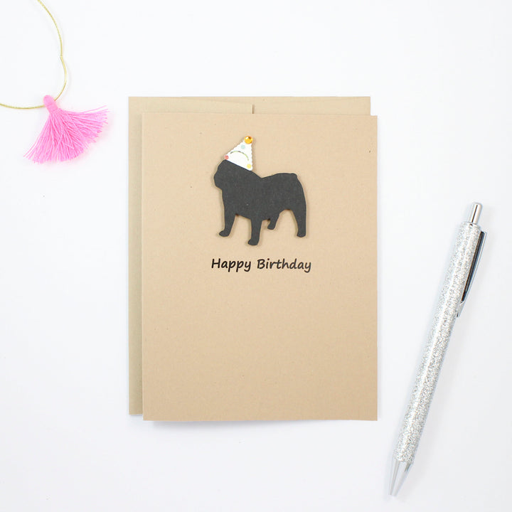 Bulldog Birthday Card | Handmade Black Dog Greeting Cards | Single or 10 Pack | Choose Inside Phrase - Embellish by Jackie