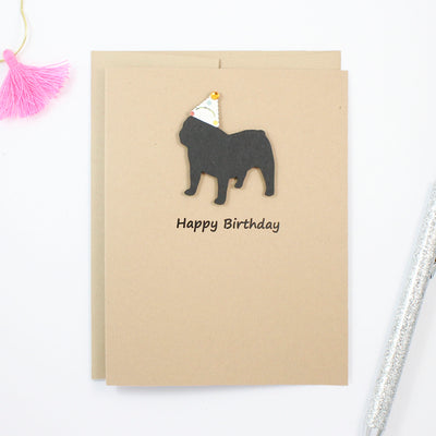 Bulldog Birthday Card | Handmade Black Dog Greeting Cards | Single or 10 Pack | Choose Inside Phrase - Embellish by Jackie