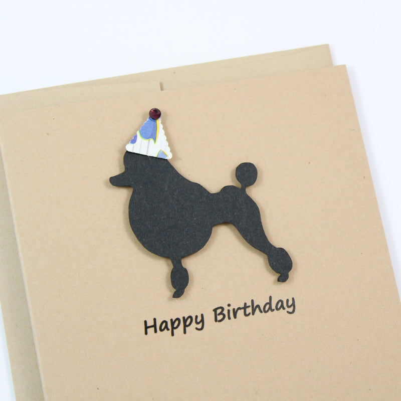 Poodle Birthday Card | Single or 10 Pack Notecards | Party Hat | Toy Miniature Standard Continental