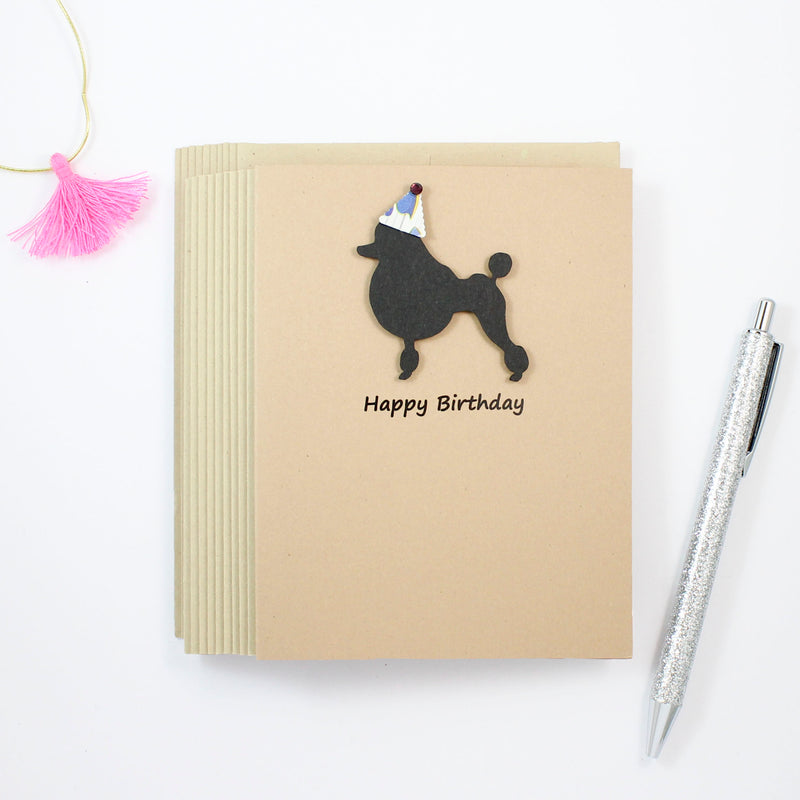 Poodle Birthday Card | Single or 10 Pack Notecards | Party Hat | Toy Miniature Standard Continental