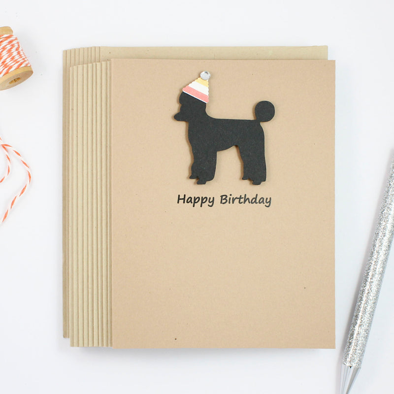 Poodle Birthday Card | Single or 10 Pack Notecards| Party Hat | Toy Miniature Standard Sporting Clip