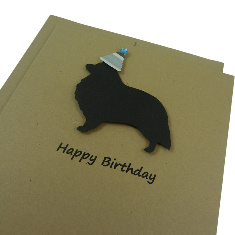 Sheltie - Shetland Sheepdog Birthday Cards - Handmade Black Dog Birthday Greeting Card on Kraft - Embellish by Jackie