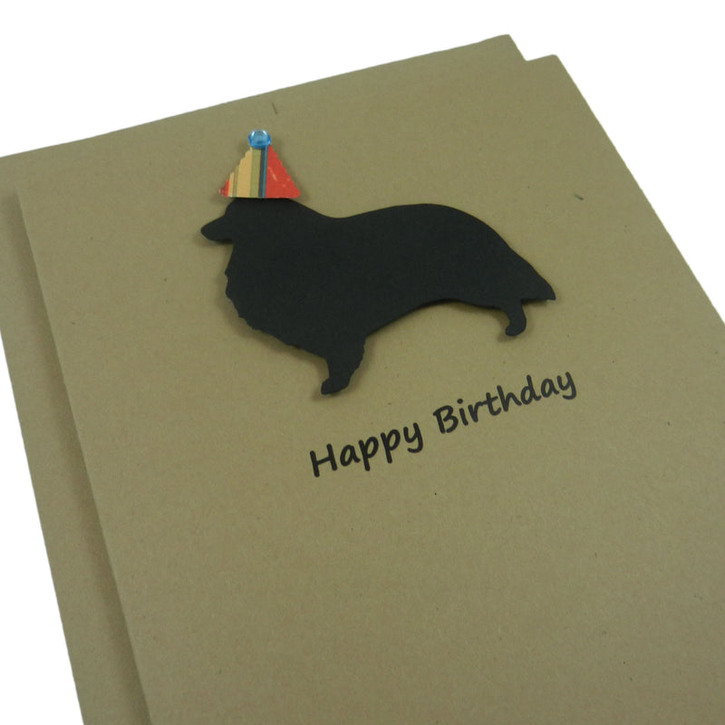 Sheltie - Shetland Sheepdog Birthday Cards - Handmade Black Dog Birthday Greeting Card on Kraft - Embellish by Jackie