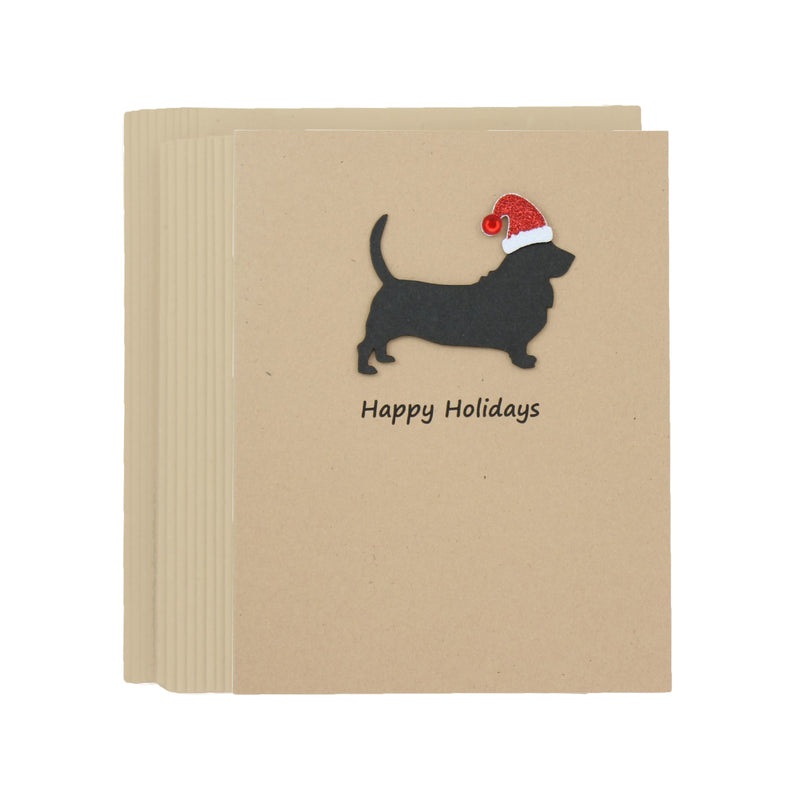 Basset Hound Christmas Card | Single or Pack of 10 | 25 Dog Colors | Choose Phrases | Santa Hat