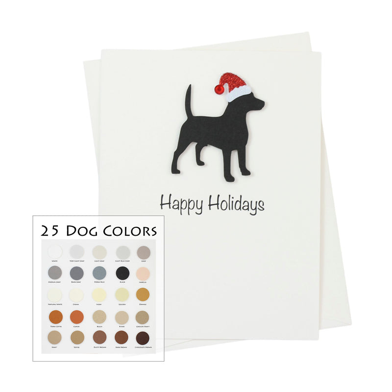 Beagle Christmas Card White | Single or Pack of 10 | 25 Dog Colors | Choose Phrases | Pet Holiday Cards | Santa Hat