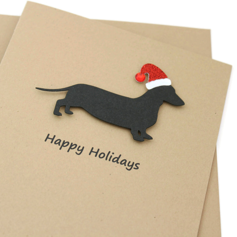Smooth Dachshund Christmas Card | Single or Pack of 10 | 25 Dog Colors | Choose Phrases | Weiner Santa Hat