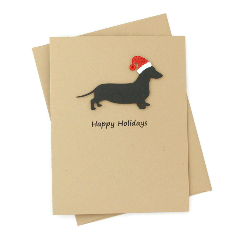 Smooth Dachshund Christmas Card | Single or Pack of 10 | 25 Dog Colors | Choose Phrases | Weiner Santa Hat